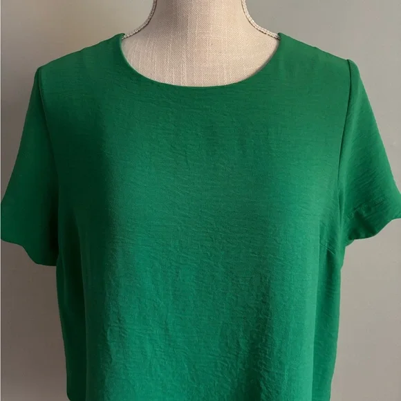 Short Sleeve Scalloped Hem Top Green - Picture 2 of 9